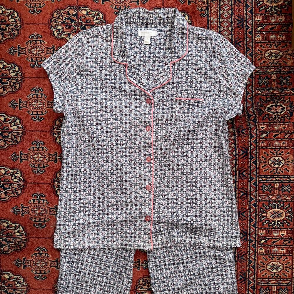 Adrienne Vittadini‎ XL Cotton/Poly 2-Pc. Black~White~Pink Pattern Pajama Set